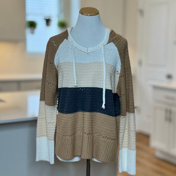 Boutique Tan & Cream Boho Hooded Sweater - Picture 1 of 5